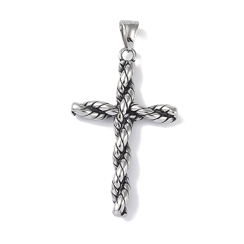 316 Surgical Stainless Steel Big Pendants, Cross Charm, Antique Silver, 56.5x34x6mm, Hole: 8.5x5mm