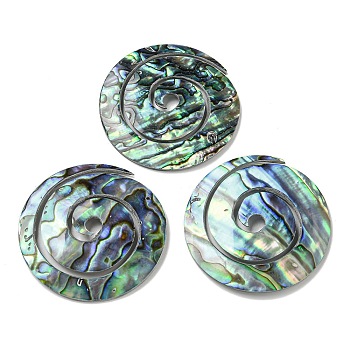 Natural Paua Shell Pendants Geometric Charms, Vortex, 40~41x1.5~2mm, Hole: 1.2mm