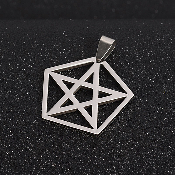 Boy Jewelry Original Color 201 Stainless Steel Pentagon with Pentagram Pendants, Stainless Steel Color, 31x33x1.5mm, Hole: 4x9mm