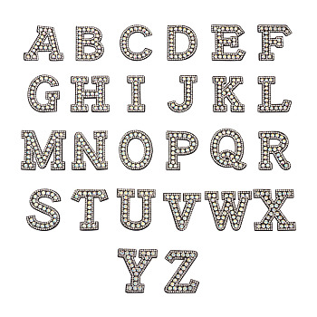 Alphabet Resin Rhinestone Patches, Iron/Sew on Appliques, Costume Accessories, for Clothes, Bag Pants, Black, 43.5~50x20~51x3mm
