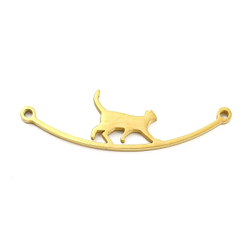 304 Stainless Steel Connector Charms, Walking Cat Links, Golden, 9x30.5x1mm, Hole: 1mm