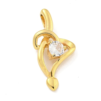 Ion Plating(IP) 304 Stainless Steel Cubic Zirconia Pendants, Heart Charm, Golden, 27.5x13x5mm, Hole: 4.5x3mm