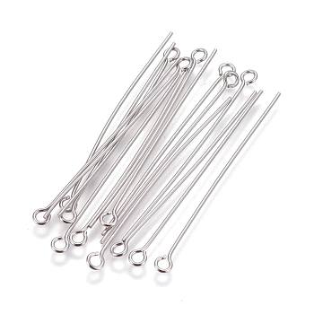 304 Stainless Steel Eye Pins, Stainless Steel Color, 45x3x0.7mm, Hole: 2mm