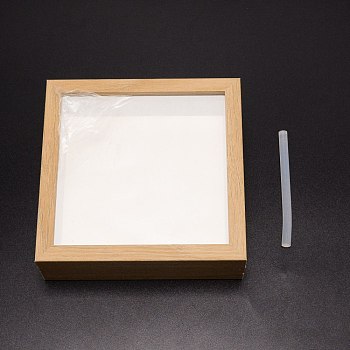 Square Natural Wood Photo Frames, with Plastic Non-Trace Wall Hooks & Clear Glass Window, for Insect Taxidermy Making Display, Tan, 152x152x45mm