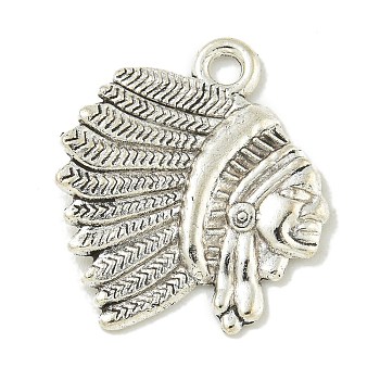 Tibetan Style Alloy Pendants, Cadmium Free & Lead Free, Antique Silver, Indian Chief Head, 20.5x17.5x1.5mm, Hole: 1.8mm