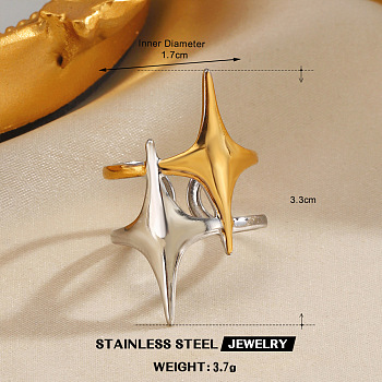304 Stainless Steel Cuff Open Rings for Women, Golden & Stainless Steel Color, Star, 33mm, Inner Diameter: 17mm
