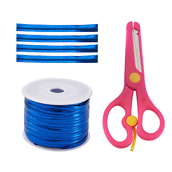 Pandahall Plastic Wire Twist Ties, with Iron Core and Stainless Steel & ABS Plastic Scissors, Blue, 4x0.2mm, about 100yards/roll, 1roll