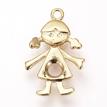 Brass Pendant Rhinestone Settings, Nickel Free, Real 18K Gold Plated, Girl, Fit for 4mm rhinestone, 23x15x3mm, Hole: 1.5mm