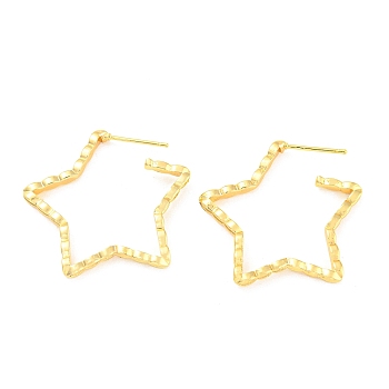 Rack Plating Brass Star Stud Earrings, Half Hoop Earrings, Long-Lasting Plated, Lead Free & Cadmium Free, Real 18K Gold Plated, 30x31.5x2.5mm