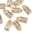 SHEGRACE Brass Clear Cubic Zirconia Charms, Cadmium Free & Nickel Free & Lead Free, Rectangle Charms, Real 18K Gold Plated, 8x4x2.5mm, Hole: 1mm(XGRQ2O012-427G)
