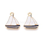 Alloy & Enamel Pendants, Sailboat Charms, Golden, White, 18x15x1mm, Hole: 1.6mm(ENAM-T021-47G)