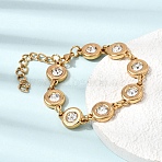 304 Stainless Steel Crystal Rhinestone Flat Round Link Chain Bracelets, Ion Plating(IP), Golden, 6.69 inch(17cm)(SA-CBAF6AD-10G)