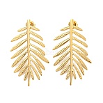 304 Stainless Steel Stud Earring for Women, Leaf, Real 14K Gold Plated, 45.5x27mm(EJEW-C067-15G)