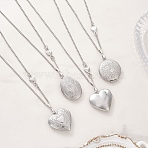 316 Stainless Steel Heart Oval Flat Round Locket Pendant 304 Stainless Steel Twisted Chain Necklaces, Mixed Shapes, Non-Tarnish, Stainless Steel Color, 17.72 inch(45cm)(NJEW-JN05839)