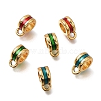 Brass Enamel Tube Bails, Loop Bails, Bail Beads, Column, Cadmium Free & Lead Free, Rack Plating, Long-Lasting Plated, Real 24K Gold Plated, Mixed Color, 9x7x4mm, Hole: 1.5mm & 4mm(KK-G605-02G)