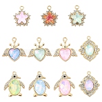 20Pcs 4 Styles Alloy Glass Pendants, with Rhinestone, Cadmium Free & Lead Free, Mixed Shape Charms, Mixed Color, 20~24.5x17&middot;22.5x6~6.5mm, Hole: 1.6~2mm, 5pcs/style(FIND-YW0011-90)