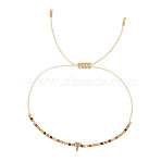 Bohemian Style Brass Charm Bracelets, Glass Seed Bead Braided Bead Bracelets for Women, Letter, Golden, Letter T, 11.02 inch(28cm)(JG3497-20)
