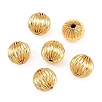 Brass Beads, Corrugated Round, Real 18K Gold Plated, 12mm, Hole: 1.9mm(KK-Z162-01G-01)