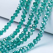 Electroplate Glass Beads Strands, AB Color Plated, Faceted, Rondelle, Dark Cyan, 8x6mm, Hole: 1mm, about 72pcs/strand, 16.14 inch(41cm)(X-EGLA-A034-T8mm-B04)