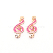 Alloy Enamel Pendants, with Crystal Rhinestone, Musical Note, Golden, Hot Pink, 22x9x2mm, Hole: 1.5mm(ENAM-WH0049-25G-05)