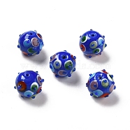 Handmade Lampwork Beads, Round, Blue, 11x13x12.5mm, Hole: 1.6mm(LAMP-F022-03B)
