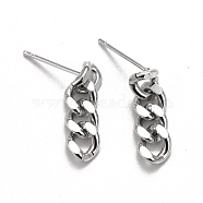 Brass Cuban Link Chain Shape Danlge Stud Earrings, Drop Earrings for Women, Cadmium Free & Lead Free, Real Platinum Plated, 18x5.5x2.5mm, Pin: 0.8mm(EJEW-C015-01P)