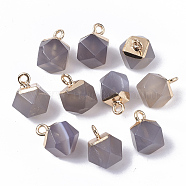 Natural Grey Agate Charms, with Top Golden Plated Iron Loops, Star Cut Round Beads, 12x10x10mm, Hole: 1.8mm(X-G-S359-015D)