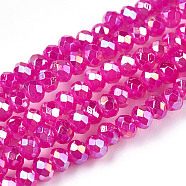 Baking Painted Glass Beads Strands, Imitation Jade, Faceted, AB Color Plated, Rondelle, Fuchsia, 3x2.5mm, Hole: 0.8mm, about 158~160pcs/strand, 14.76~14.96 inch(37.5~38cm)(DGLA-A034-J2mm-B11)