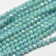 Faceted Round Full Rainbow Plated Electroplate Glass Beads Strands, Turquoise, 4mm, Hole: 1mm, about 90~95pcs/strand, 12.8~13.6 inch(32~34cm)(X-EGLA-J130-FR03)