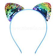 Cat Ears with Reversible Sequins Cloth Head Bands, Hair Accessories for Girls, Colorful, 150x188x9mm(OHAR-PW0001-163C)