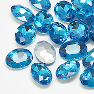 Pointed Back Glass Rhinestone Cabochons, Back Plated, Faceted, Oval, Aquamarine, 8x6x3mm(RGLA-T080-6x8mm-12)