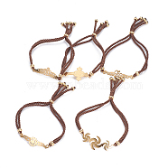 Adjustable Nylon Cord Bolo Bracelets, Slider Bracelets, Box Chains, with 304 Stainless Steel Rhinestone Findings, Mixed Shapes, Golden, Coconut Brown, 8-7/8 inch~9-1/2 inch(22.5~24cm), 4~5mm(BJEW-F374-B)