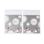 Christmas Theme Plastic Bakeware Bag, with Self-adhesive, for Chocolate, Candy, Cookies, Square, Dark Gray, 130x100x0.2mm, about 100pcs/bag(OPP-Q004-04D)