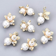 ABS Plastic Imitation Pearl Pendants, with Real 18K Gold Plated Brass Findings, Flower, Creamy White, 21x14x2mm, Hole: 2mm(KK-N233-073-NF)
