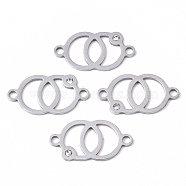 201 Stainless Steel Links Connectors, with Crystal Rhinestone, Laser Cut, Ring with Ring, Stainless Steel Color, 20x10x1mm, Hole: 1.8mm(STAS-N091-121)