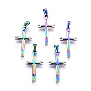 Ion Plating(IP) 304 Stainless Steel Pendants, Cross, Rainbow Color, 29x14x3mm, Hole: 4x6mm(STAS-F211-07)