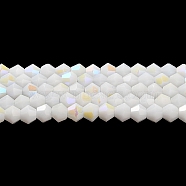 Opaque Solid Color Imitation Jade Glass Beads Strands, AB Color Plated, Faceted, Bicone, White, 4x4mm, Hole: 0.8mm, about 82~85pcs/strand, 12.01~12.2 inch(30.5~31cm)(EGLA-A039-P4mm-L15)