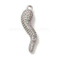 Rack Plating Brass Micro Pave Cubic Zirconia Pendant, Cadmium Free & Lead Free, Long-Lasting Plated, Horn of Plenty/Italian Horn Cornicello Charms, Platinum, 22x6x5mm, Hole: 1.2mm(KK-A229-03D-P)