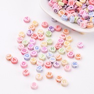 Cheriswelry Acrylic Beads, Mixed Letters, Flat Round, Mixed Color, 7x3.5mm, Hole: 2mm(MACR-CW0001-03)