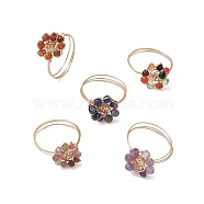 Flower Natural Gemstone Rings, Copper Wire Wrapped Ring for Women, Inner Diameter: 18mm(RJEW-JR00730)