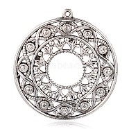 Flat Round Tibetan Style Alloy Pendants, Antique Silver, 48x45x2mm, Hole: 2mm(PALLOY-J689-18AS)