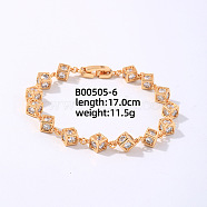 Brass Rhinestone Cube Link Bracelets for Women, Golden 7-1/2 inch(19cm)(XO6953-2)