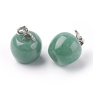 Natural Green Aventurine Pendants, with Alloy Finding, Apple, Platinum, 23x20mm, Hole: 2.5x5mm(G-E513-A04)