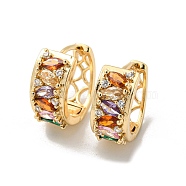 Brass Micro Pave Colorful Cubic Zirconia Hoop Earrings, Horse Eye, Light Gold, 16x7.5mm(EJEW-E295-24KCG)