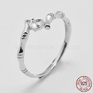 Adjustable Rhodium Plated 925 Sterling Silver Ring Components, For Half Drilled Beads, Size 6, Platinum, 16mm, pin: 0.4mm(STER-K038-031P)