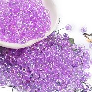 6/0 Inside Colours Glass Seed Beads, Teardrop, Medium Orchid, 4.5~5x3.5~4x4~5mm, Hole: 1mm, about 4000pcs/pound(SEED-A034-03B)