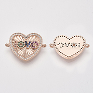 Brass Micro Pave Cubic Zirconia Links connectors, for Valentine's Day Jewelry, Heart with Word LOVE, Colorful, Real Rose Gold Plated, 18x24.5x2.5mm, Hole: 1.2mm(ZIRC-S061-151RG)