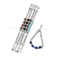 Natural & Synthetic Mixed Gemstone & Glass Beaded Link Bracelet, 304 Stainless Steel Jewelry for Women, 7-5/8 inch(19.5cm)(BJEW-M295-01P)