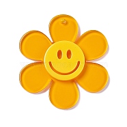 Transparent Acrylic Big Pendants, Sunflower with Smiling Face Charm, Orange, 55x50.5x6mm, Hole: 2.5mm(OACR-P012-A01)