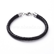 Unisex Braided Leather Cord Bracelets, with 304 Stainless Steel Lobster Claw Clasps, Stainless Steel Color, 7-1/2 inch(19cm), 5mm(BJEW-JB04941-01)